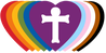 Hearts in a rainbow pattern with a cross in the middle heart.